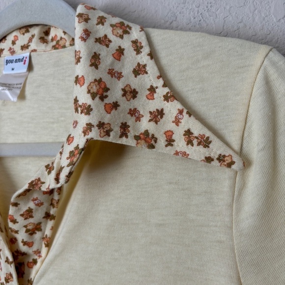 Vintage 70's Retro Ditsy Floral Printed Wide Collar Polo Shirt - Picture 4 of 11